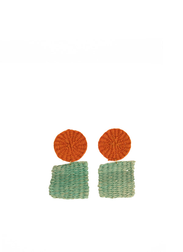 Orange Blue Geometric Toquilla Earrings